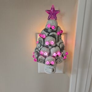 Skull Tree Night Light with Pink LED Accents
